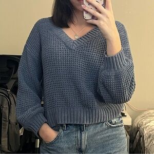 PINK ROSE | Blue V-Neck Chunky Knit Sweater